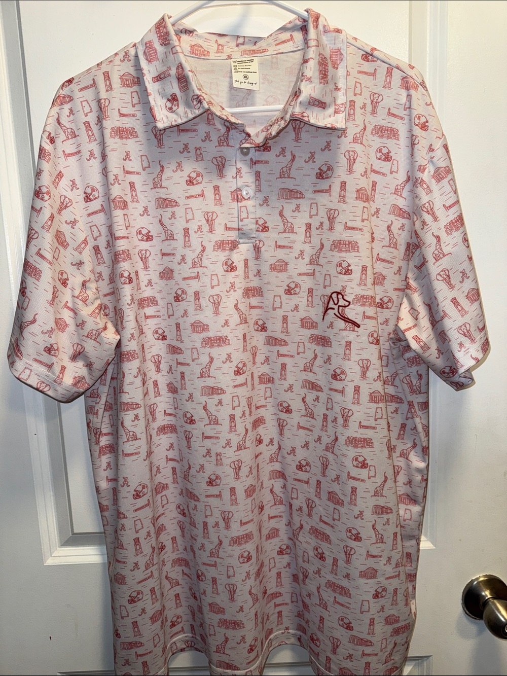 Men's White Polo with Red All-Over Print